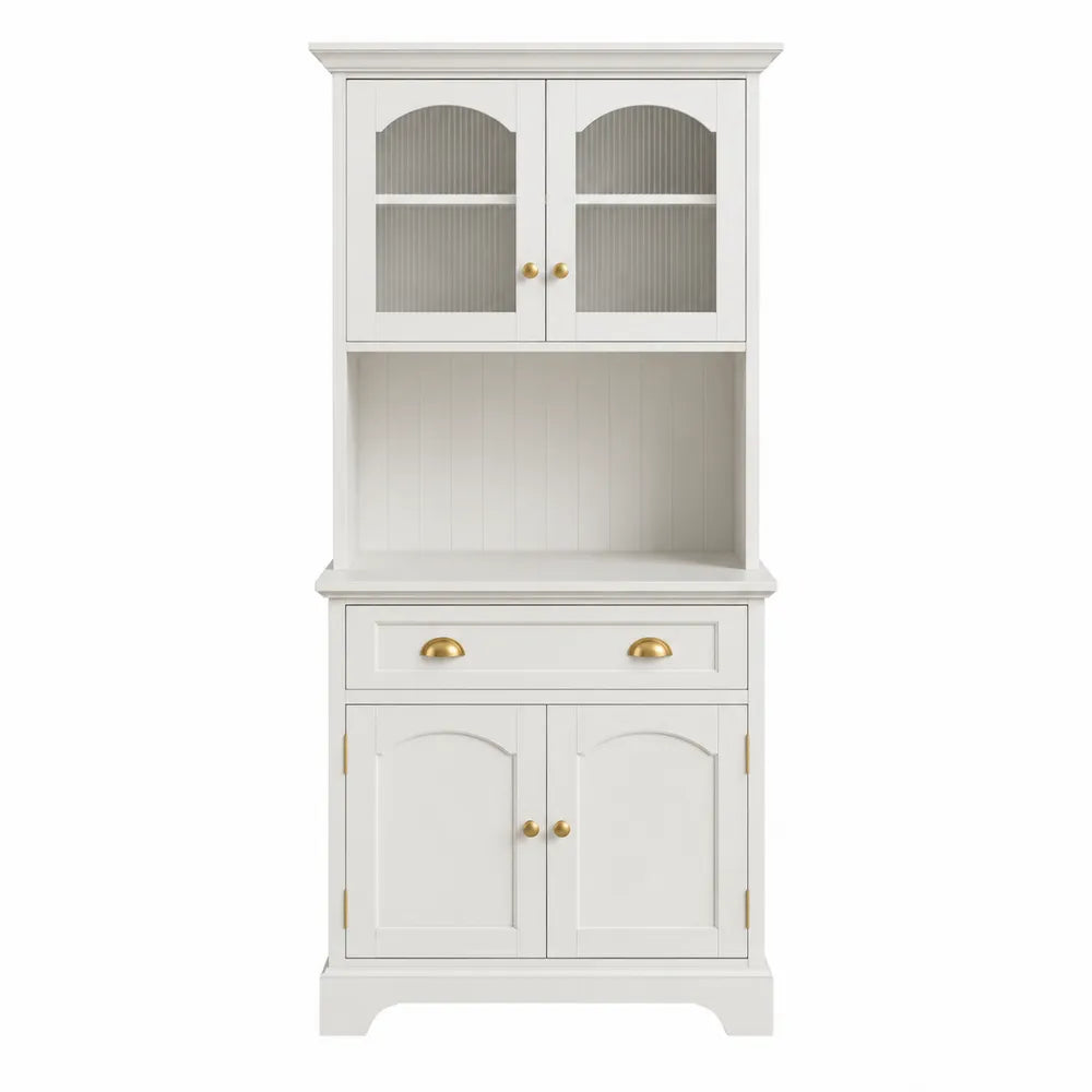 Credenza in Legno con Vetrina in Vetro Temperato Bianco