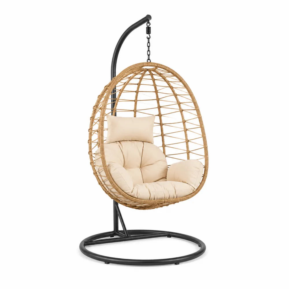 Poltrona Sospesa da Esterno in Rattan con Cuscino Crema