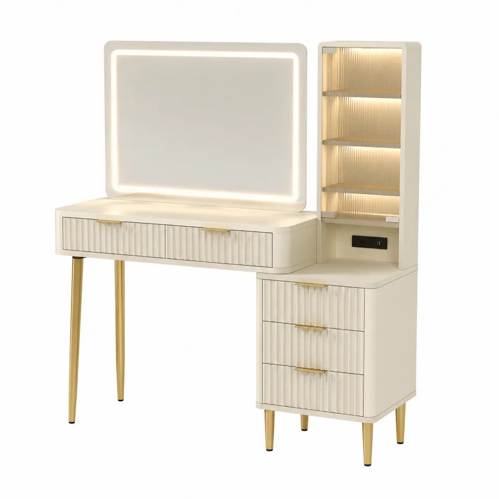 Toletta in Legno con Specchio LED e Cassetti