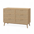 Cassettiera in Legno con 6 Cassetti in Rattan