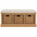 Panca con Cestini in Rattan e Cuscino di Cotone Beige