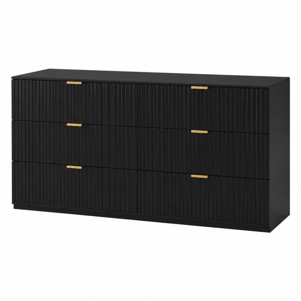 Cassettiera in Legno Nero con Maniglie in Metallo Dorato