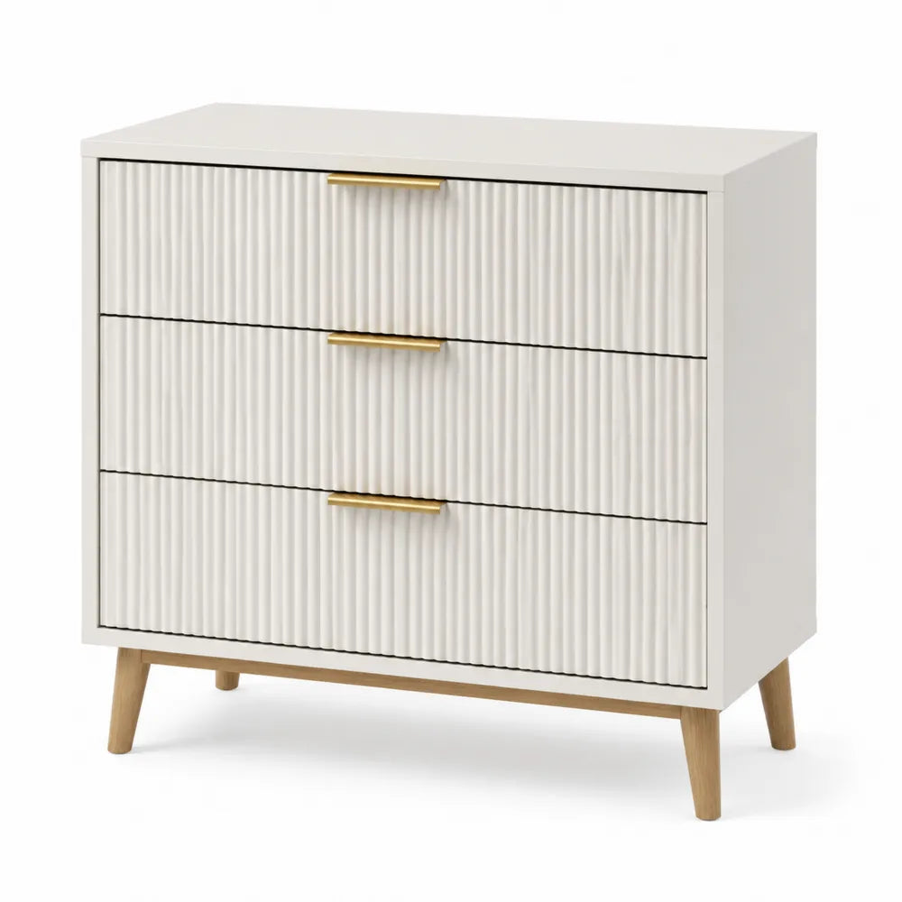 Cassettiera in Legno MDF con 3 Cassetti Bianco e Metallo