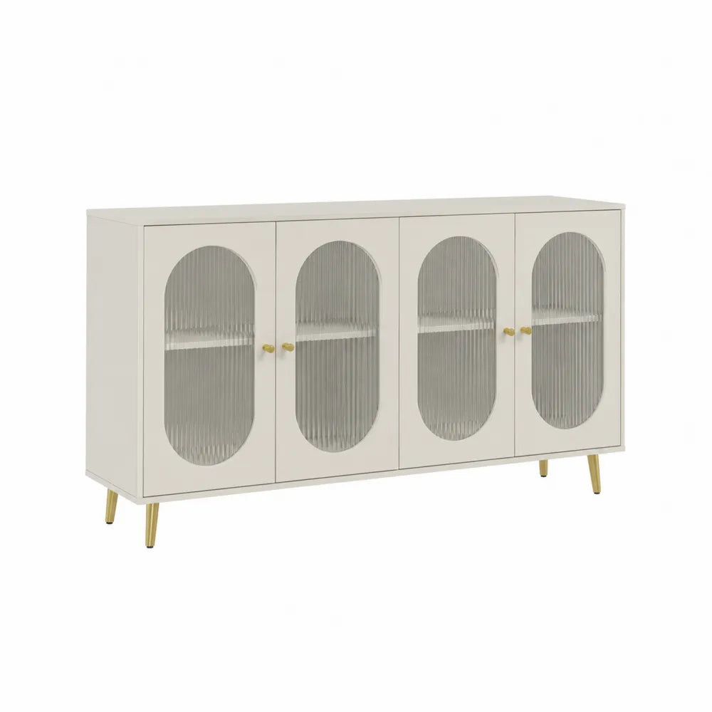 Credenza Bianca con Ante in Vetro Testurizzato e Gambe Dorate