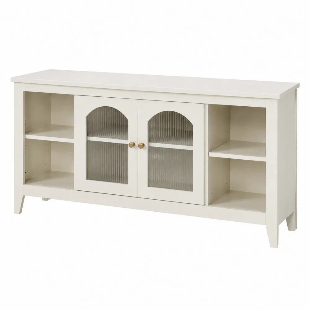 Mobile TV in legno con ante in vetro temperato scanalato 150x40x85 cm