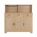 Credenza in Legno e Rattan con Ripiani Aperti 120x40x90 cm